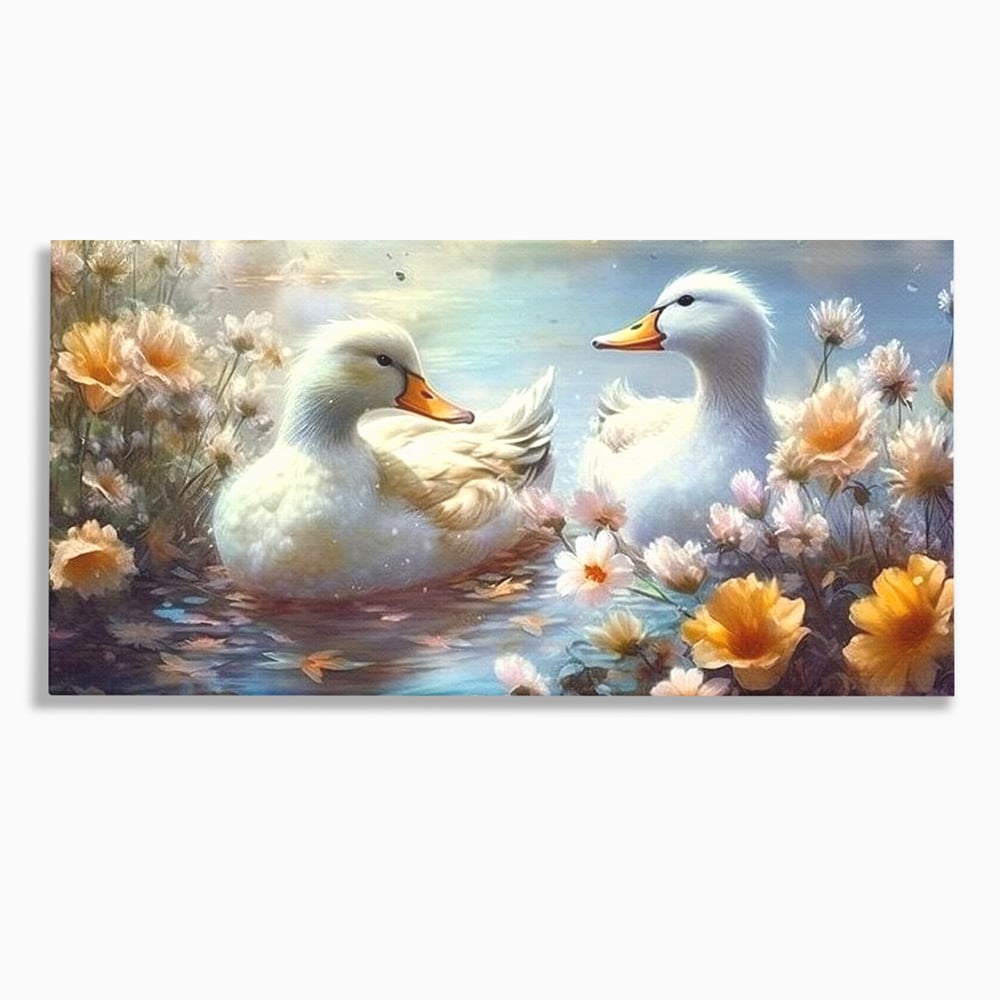 Tablou canvas cu tablou canvas cu rate pe lac, fara rama, pe sasiu de lemn